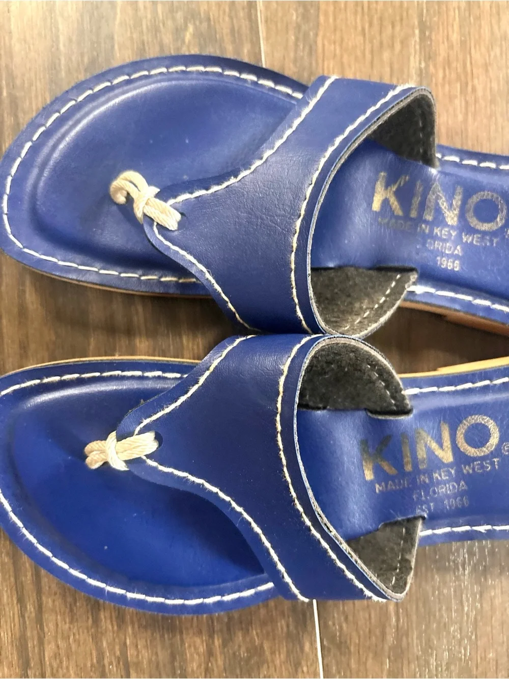 Kino Blue Leather Thong Flip Flop Sandals- Made in Key West USA- Size 8